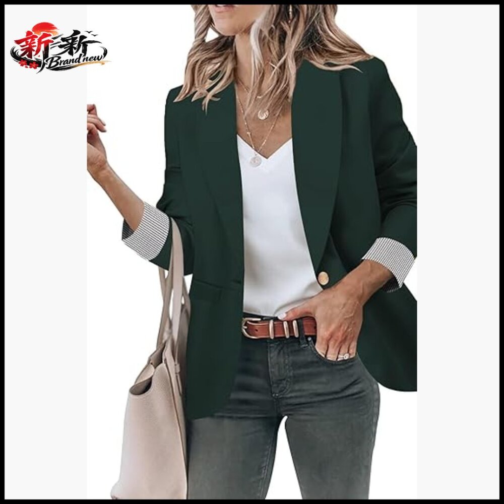 Open Front Blazer Jacket With Pockets, Polyester … - image 1